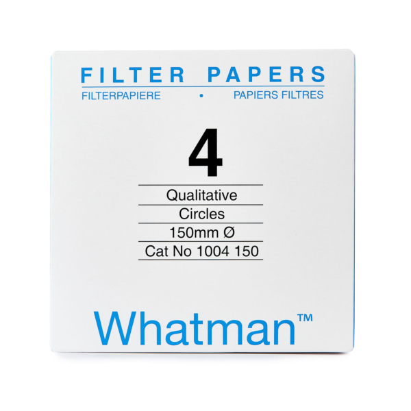 Filter paper Whatman No 4 150mm dia 25um 100 per pack