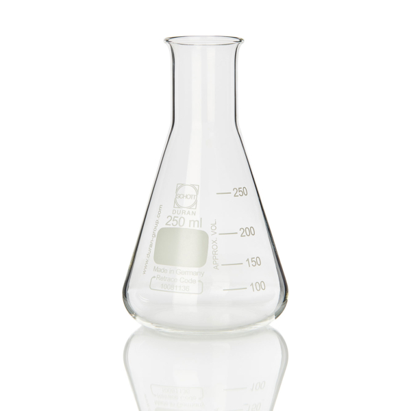 Flask conical Erlenmeyer Schott DURAN narrow neck with graduation 250ml